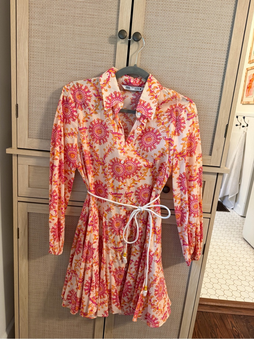 Zara Pink and Orange Floral Long Sleeve Dress